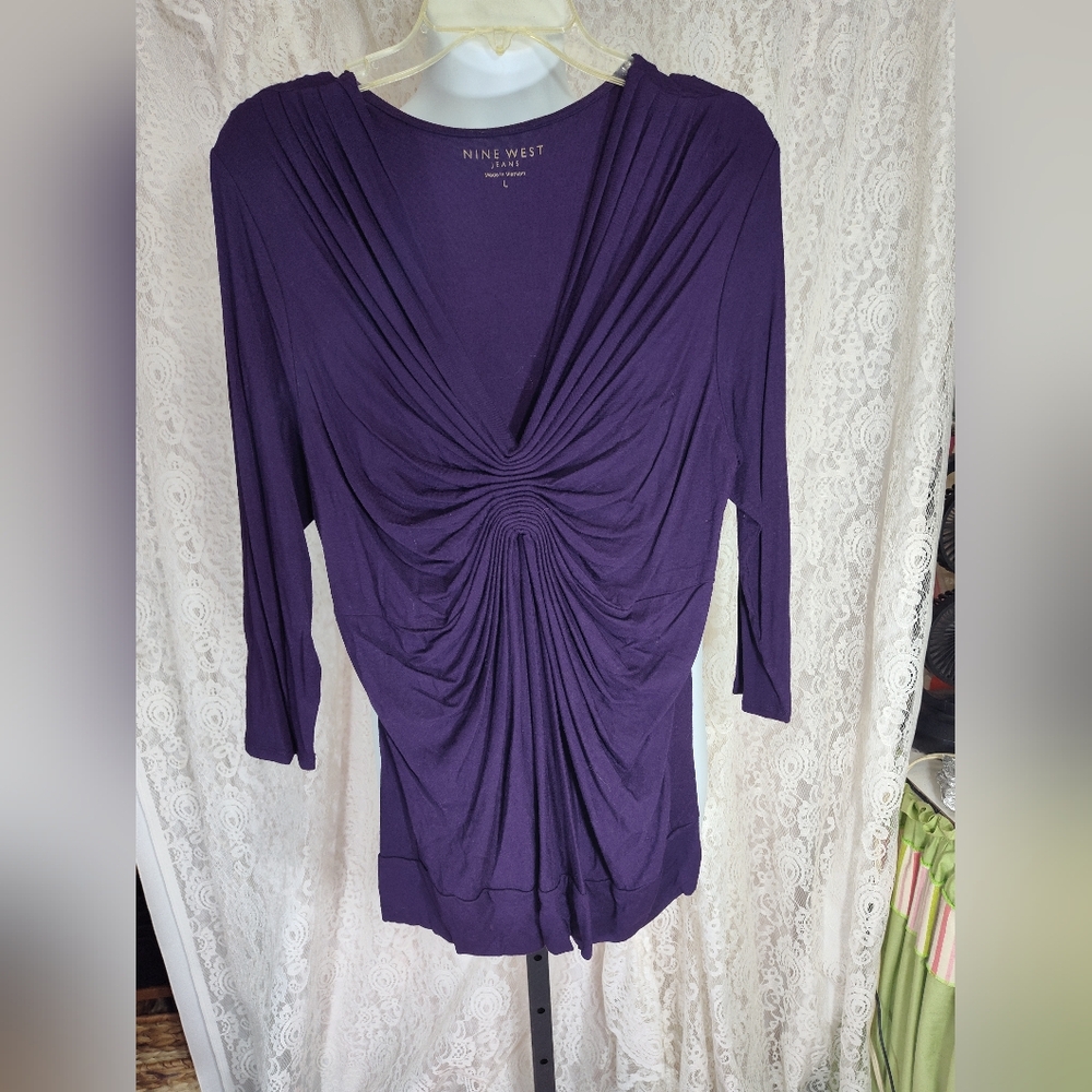 Aubergine Purple knit top Nine West Sz L NWOT